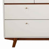 7 Drawer Wooden Dresser with Round Pulls and Angled Legs, White and Brown