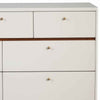 7 Drawer Wooden Dresser with Round Pulls and Angled Legs, White and Brown