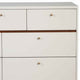 7 Drawer Wooden Dresser with Round Pulls and Angled Legs, White and Brown
