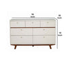 7 Drawer Wooden Dresser with Round Pulls and Angled Legs, White and Brown