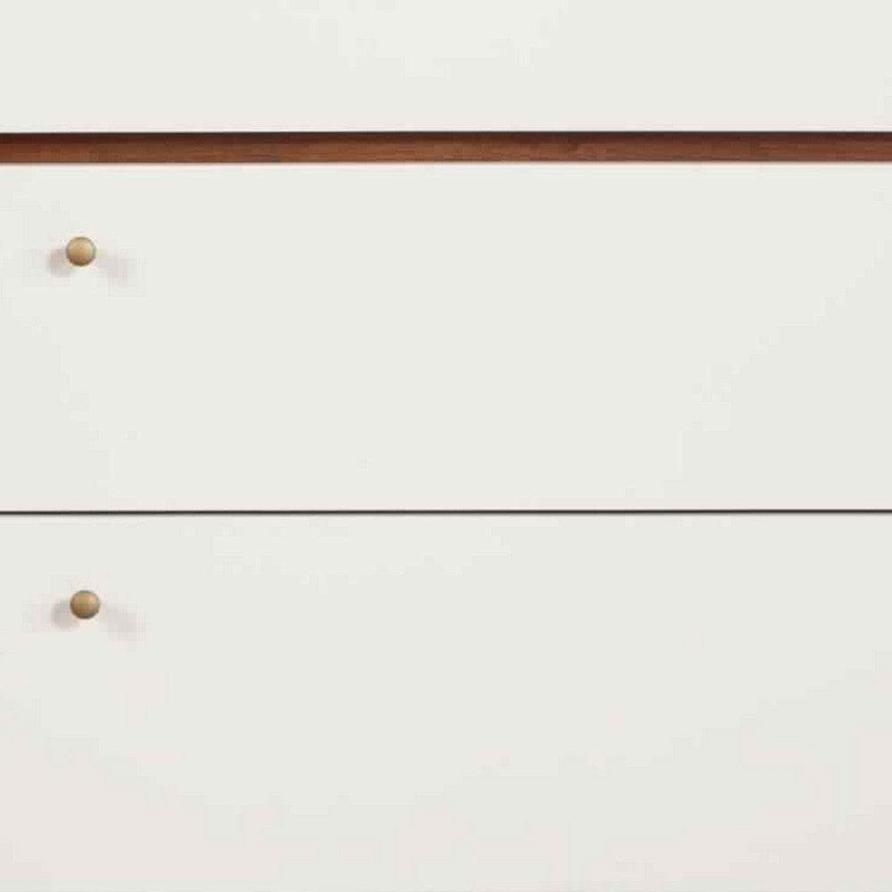 3 Drawer Wood Chest with Round Pulls and Angled Legs Small,White and Brown By Casagear Home BM220498