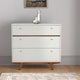 Tall Dresser Chest | Wood | 3 Drawer | Round Pull Handles | Angled Legs | Small | White & Brown