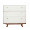 Tall Dresser Chest | Wood | 3 Drawer | Round Pull Handles | Angled Legs | Small | White & Brown