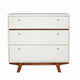 Tall Dresser Chest | Wood | 3 Drawer | Round Pull Handles | Angled Legs | Small | White & Brown