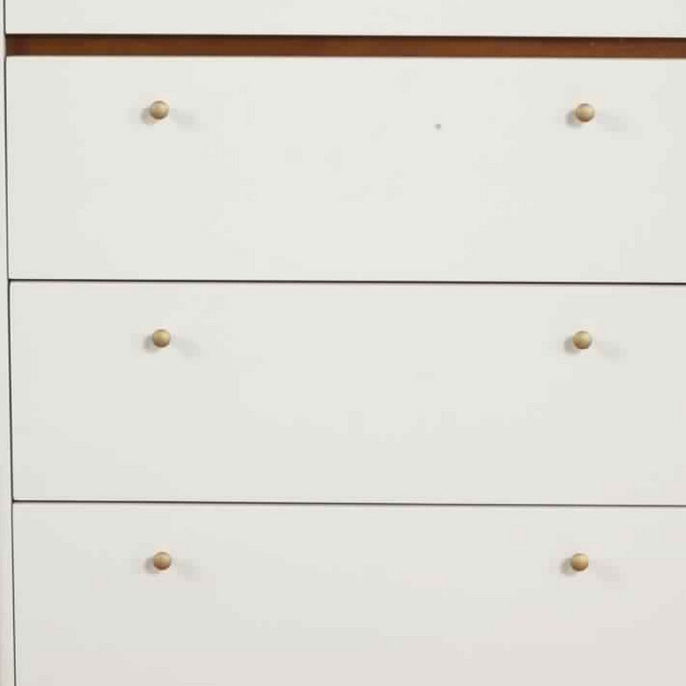 4 Drawer Wood Chest with Round Pulls and Angled Legs, White and Brown