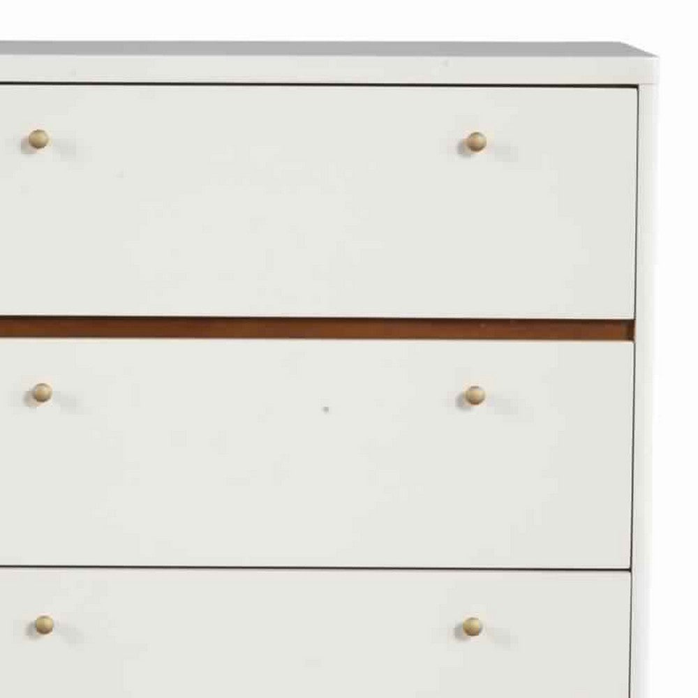 4 Drawer Wood Chest with Round Pulls and Angled Legs, White and Brown