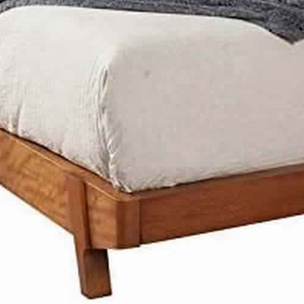 California King Platform Bed with Angled Block Legs and Grain Details,Brown