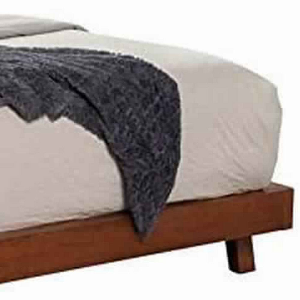 Standard King Platform Bed with Angled Block Legs and Grain Details, Brown
