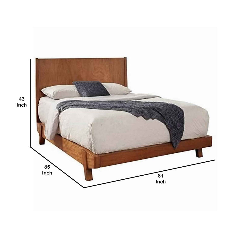 Standard King Platform Bed with Angled Block Legs and Grain Details, Brown