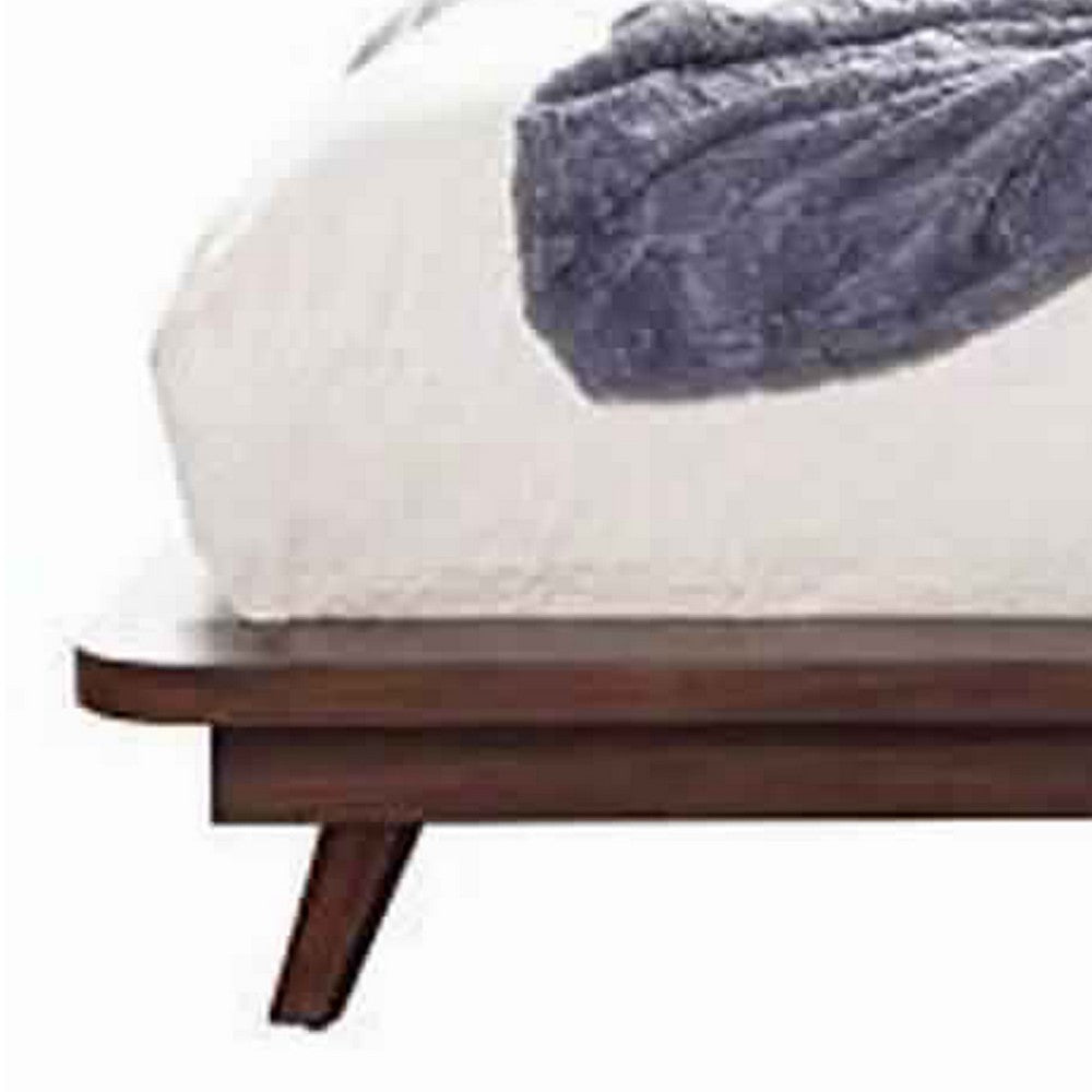 Queen Platform Bed with Angled Legs and Grain Details, Dark Brown
