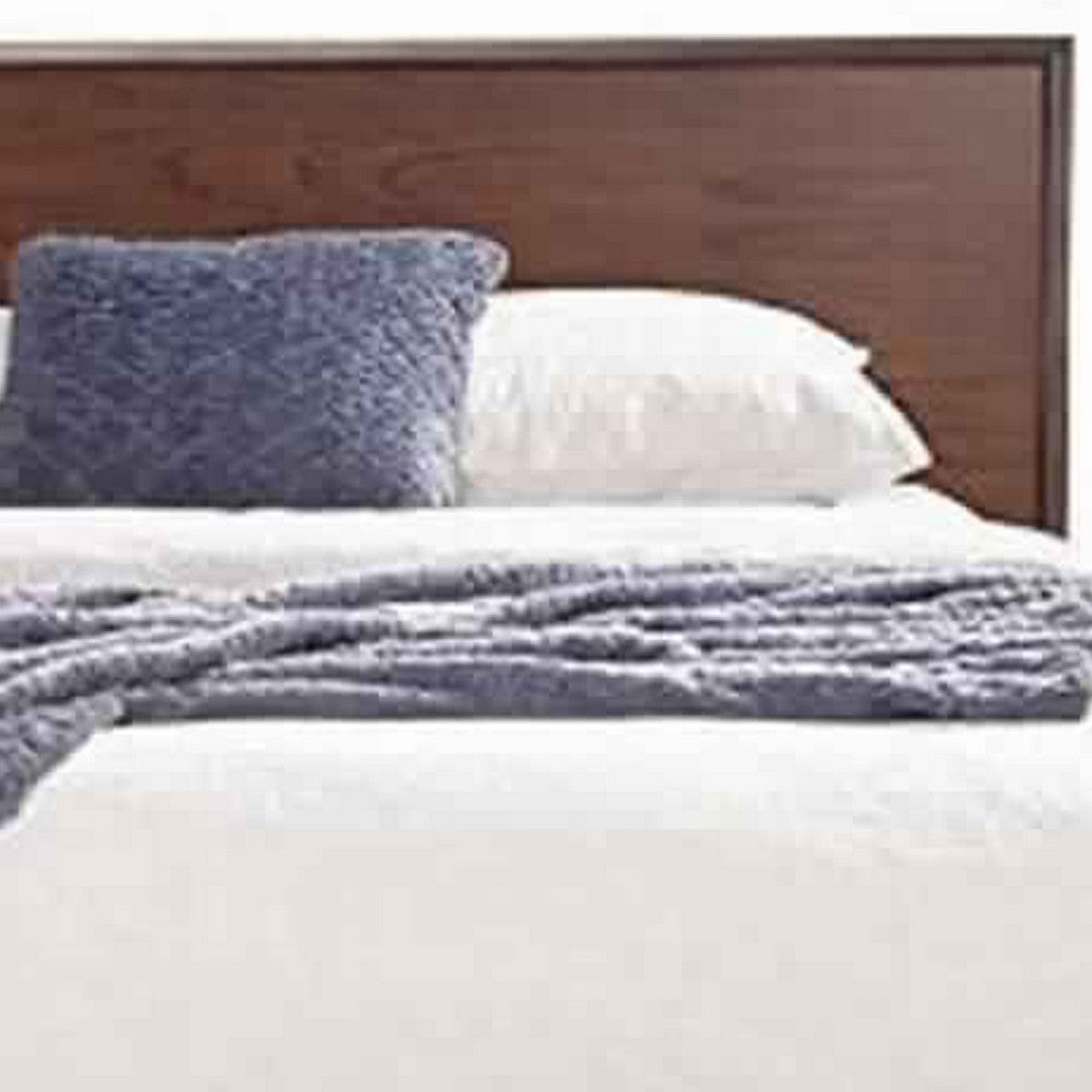 Queen Platform Bed with Angled Legs and Grain Details, Dark Brown