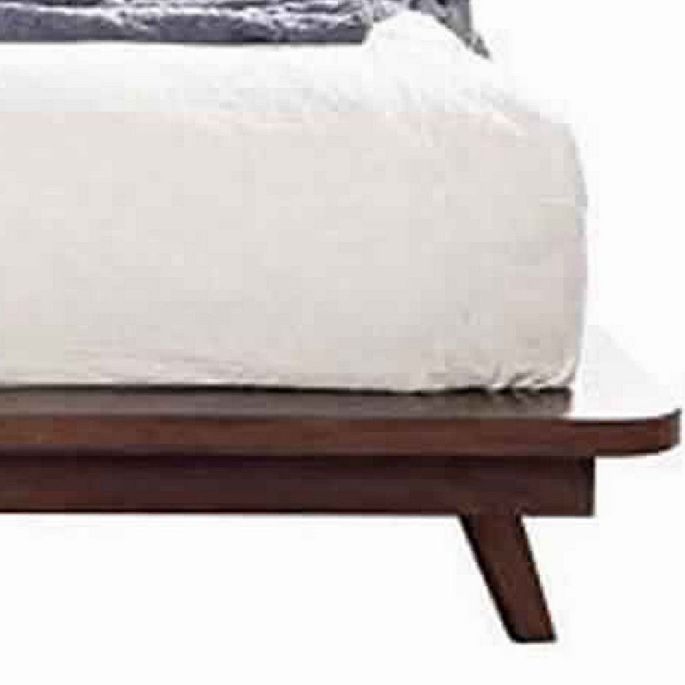 California King Platform Bed with Angled Legs and Grain Details, Dark Brown