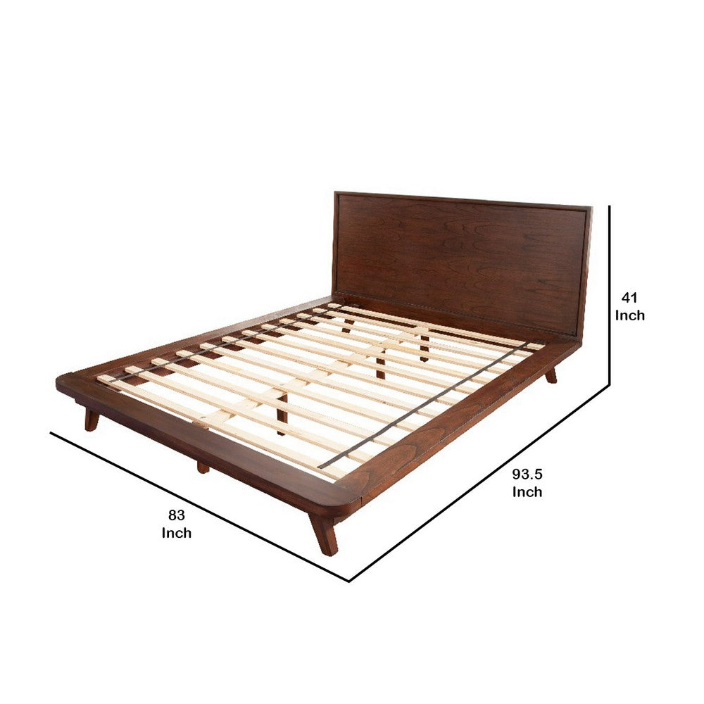California King Platform Bed with Angled Legs and Grain Details, Dark Brown
