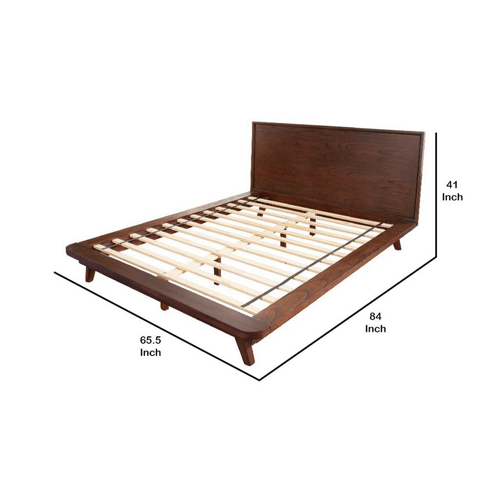 Full Platform Bed with Angled Legs and Grain Details, Dark Brown