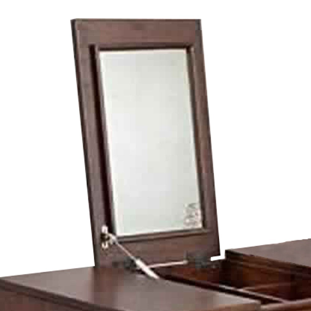 2 Drawer Vanity Desk with Flip Top Mirror and Tapered Legs, Walnut Brown