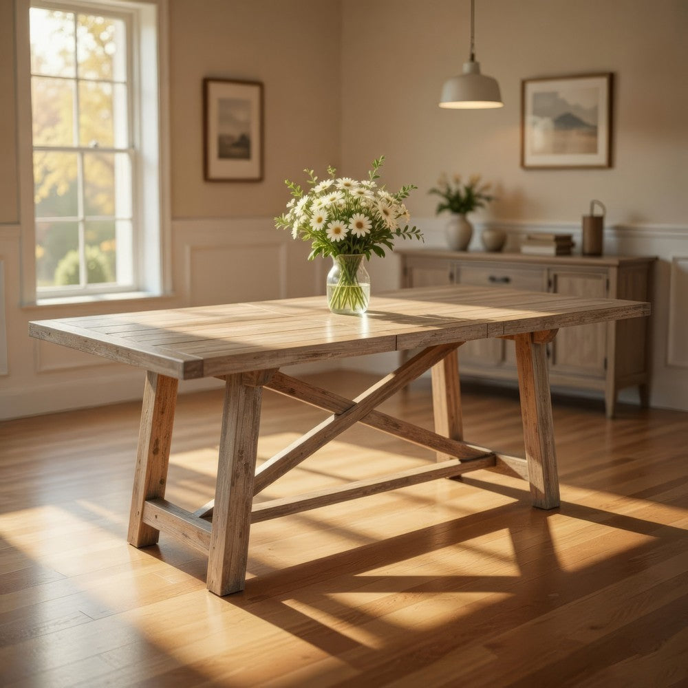 Dining Table | Cottage Style Wood | Removable Leaf | Weathered Brown