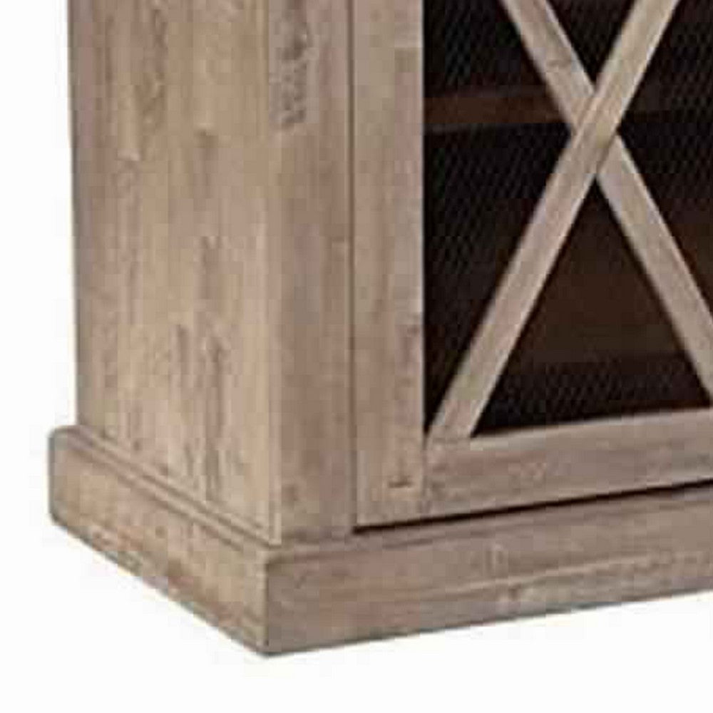 Wooden Sideboard with 3 Drawers and X Front Cabinets, Weathered Oak