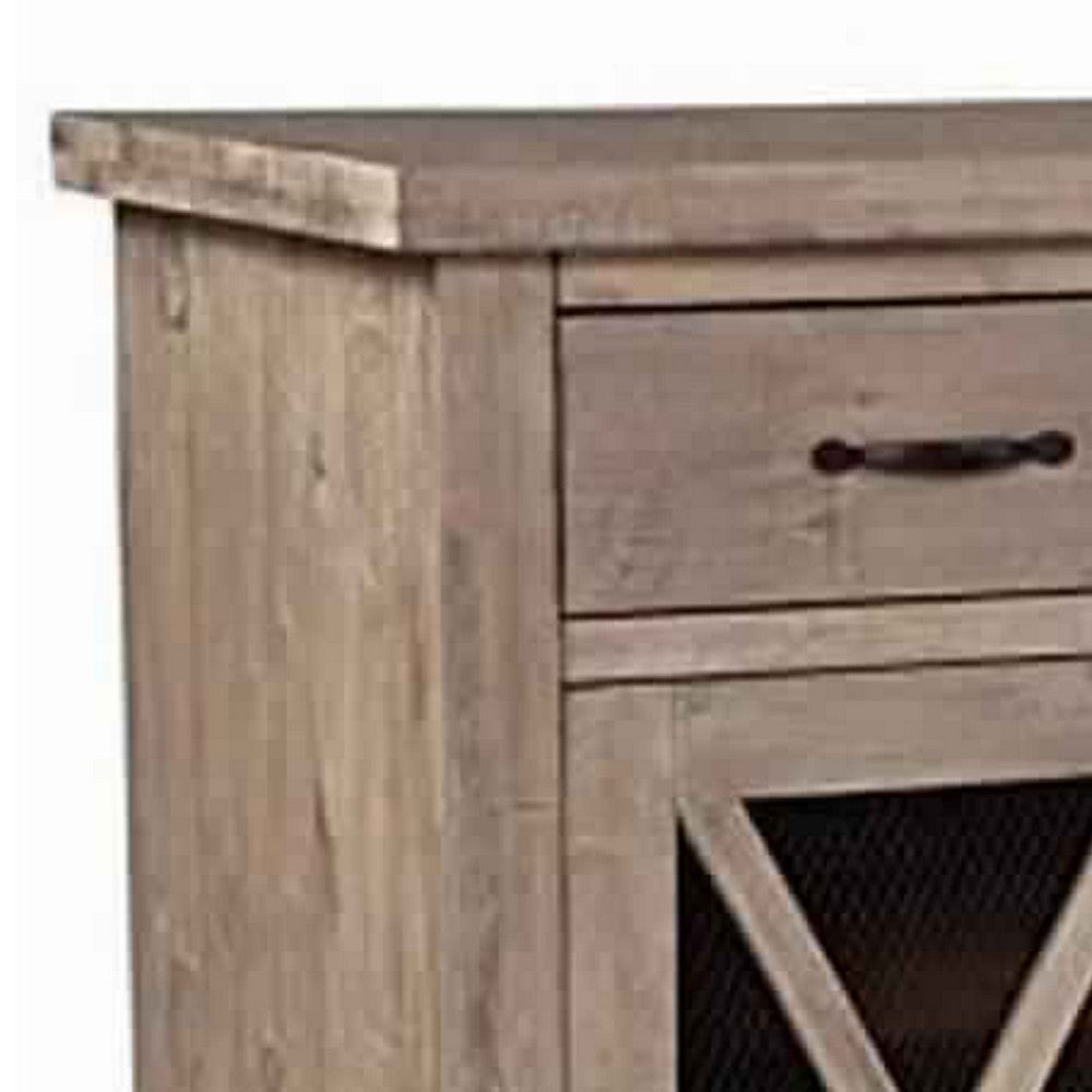 Wooden Sideboard with 3 Drawers and X Front Cabinets, Weathered Oak