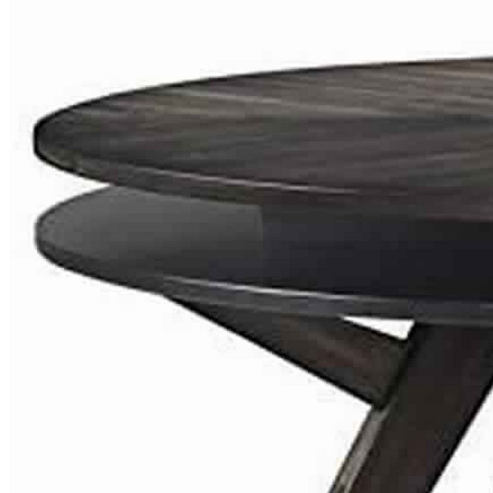 Round Wooden Dining Table with Storage Shelf, Dark Brown