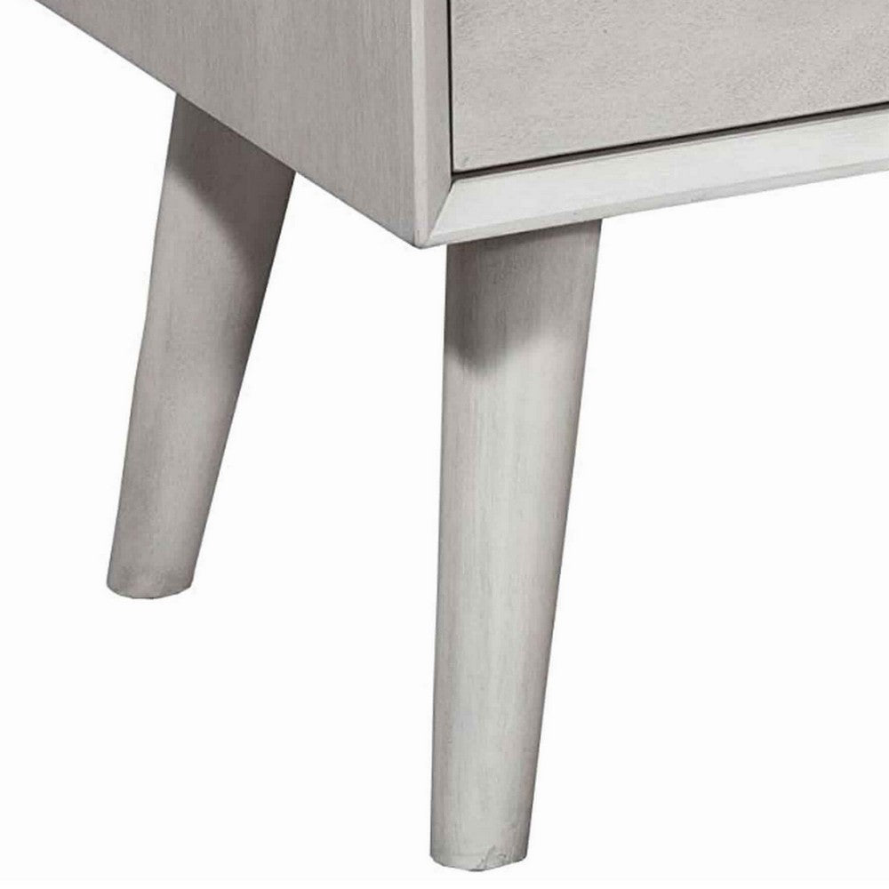Mid Century Modern Wooden Nightstand with 2 Drawers and Slanted Legs, Gray