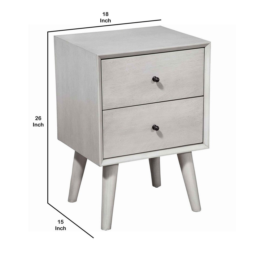 Mid Century Modern Wooden Nightstand with 2 Drawers and Slanted Legs, Gray
