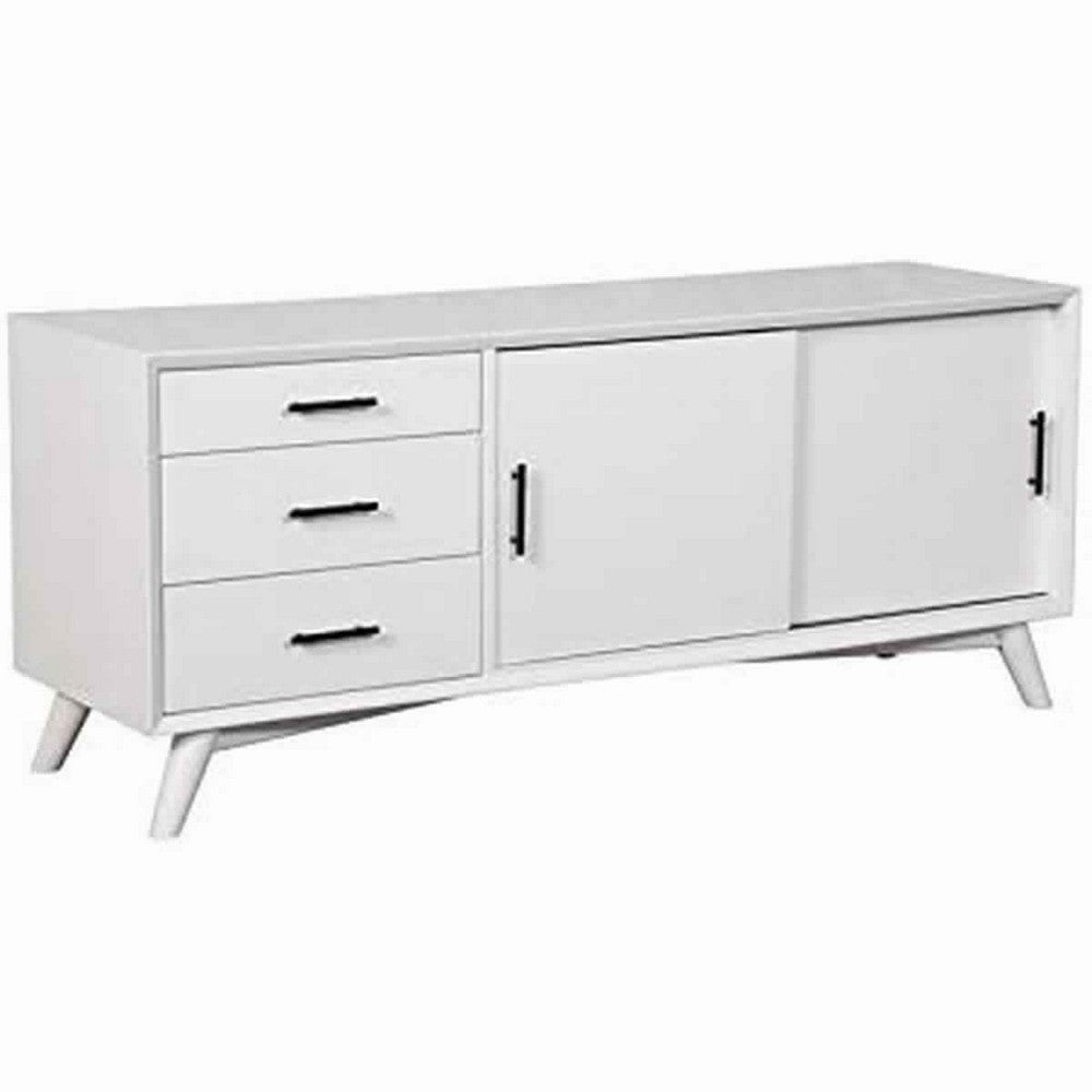Wooden TV Console with 3 Drawers and 2 Rolling Doors, White