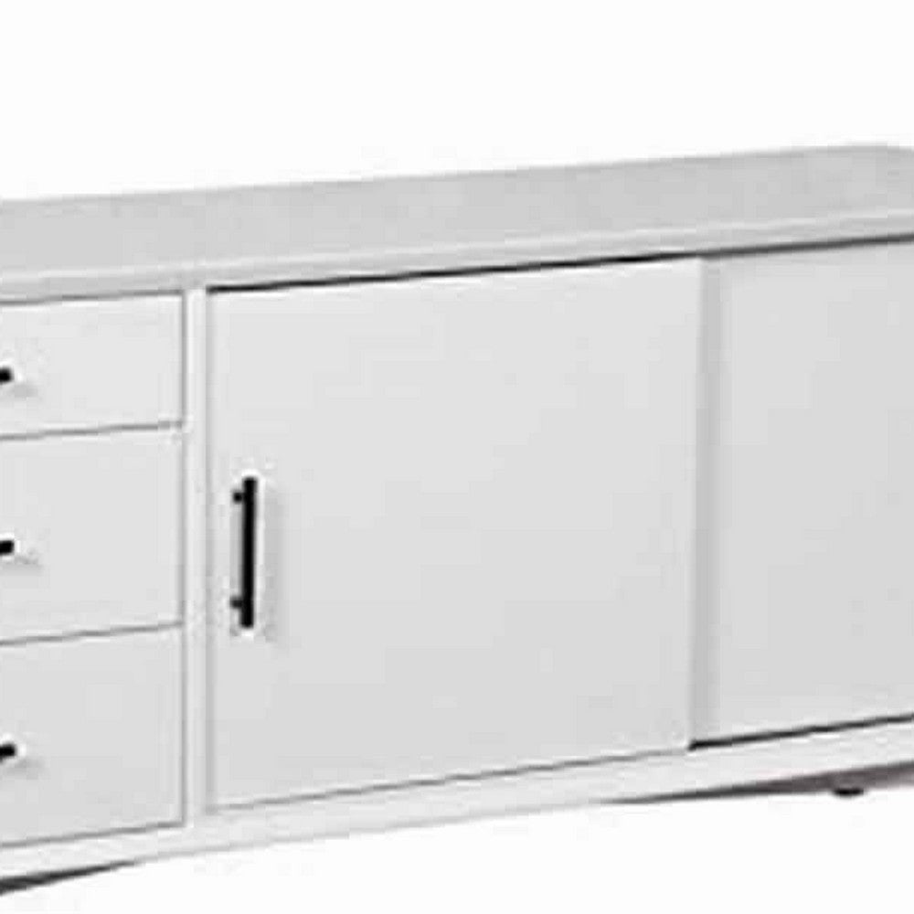 Wooden TV Console with 3 Drawers and 2 Rolling Doors, White
