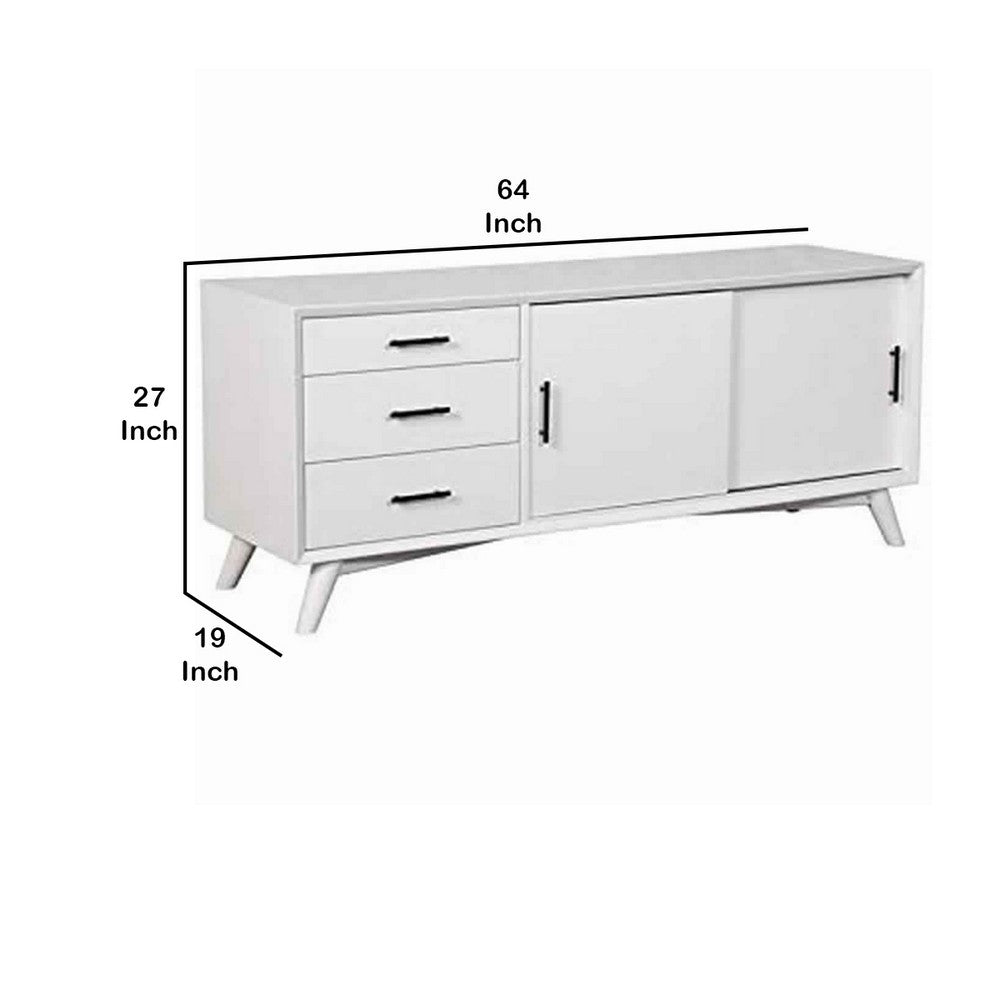 Wooden TV Console with 3 Drawers and 2 Rolling Doors, White