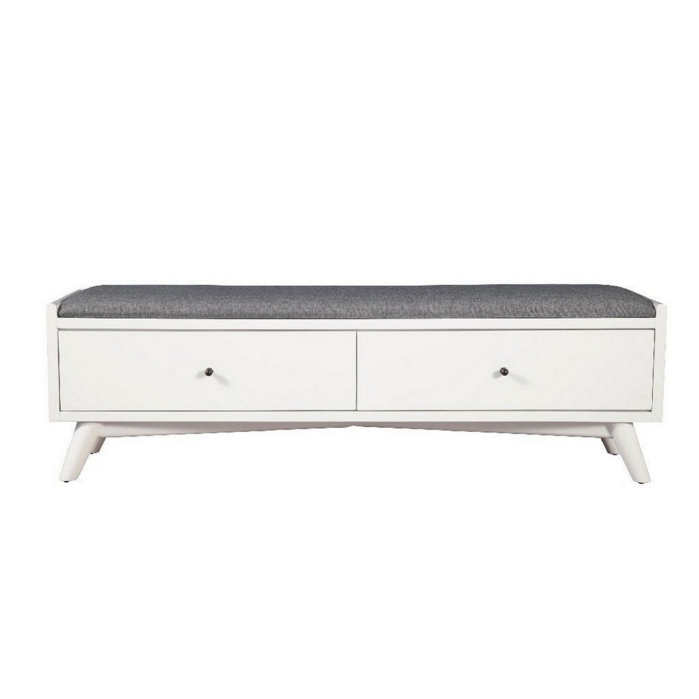 59" Fabric Upholstered Bedroom Bench with 2 Storage Drawers, White By Casagear Home