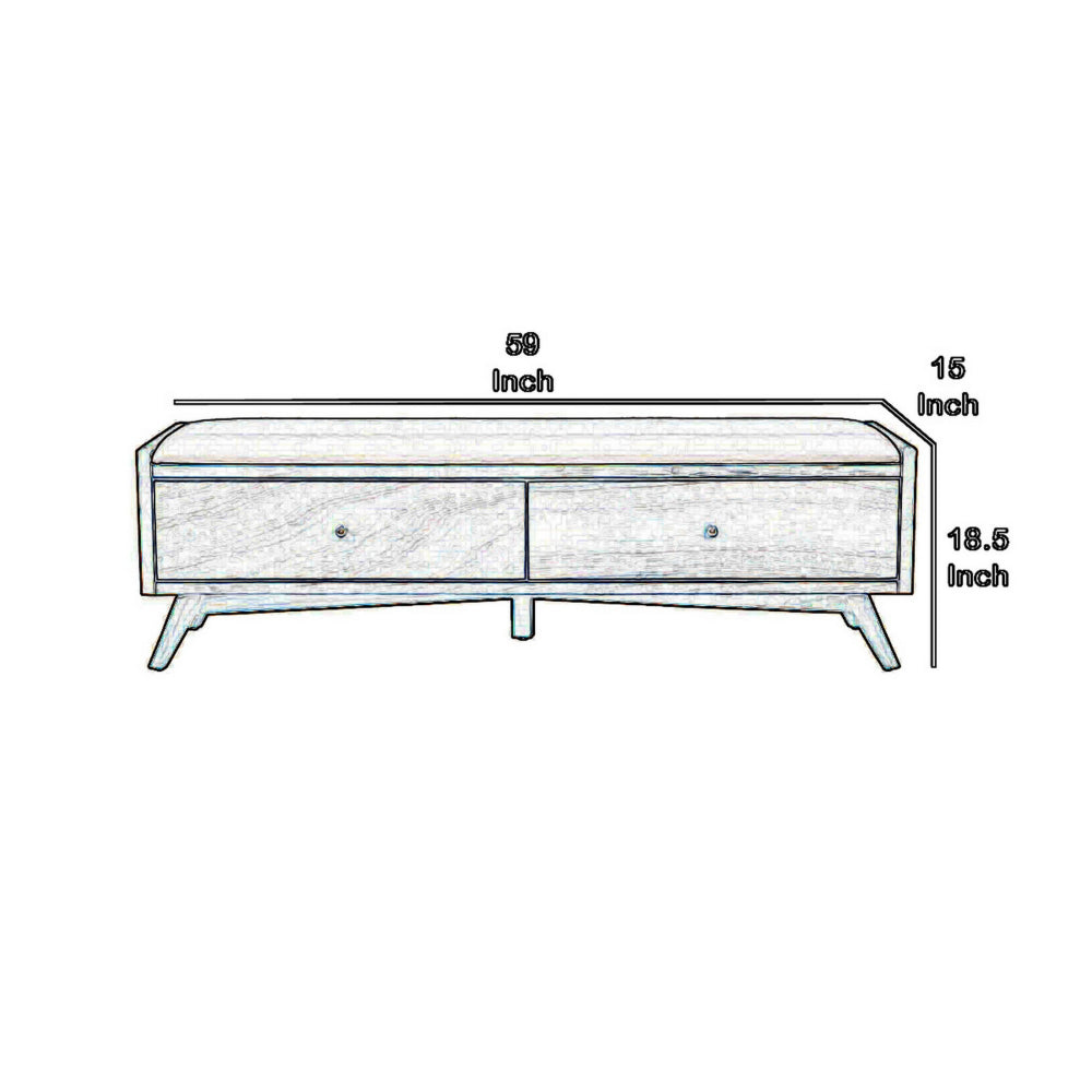 59" Fabric Upholstered Bedroom Bench with 2 Storage Drawers, White By Casagear Home