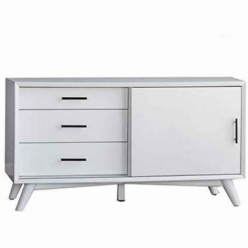 Wooden TV Console with 3 Drawers and 1 Rolling Door, White