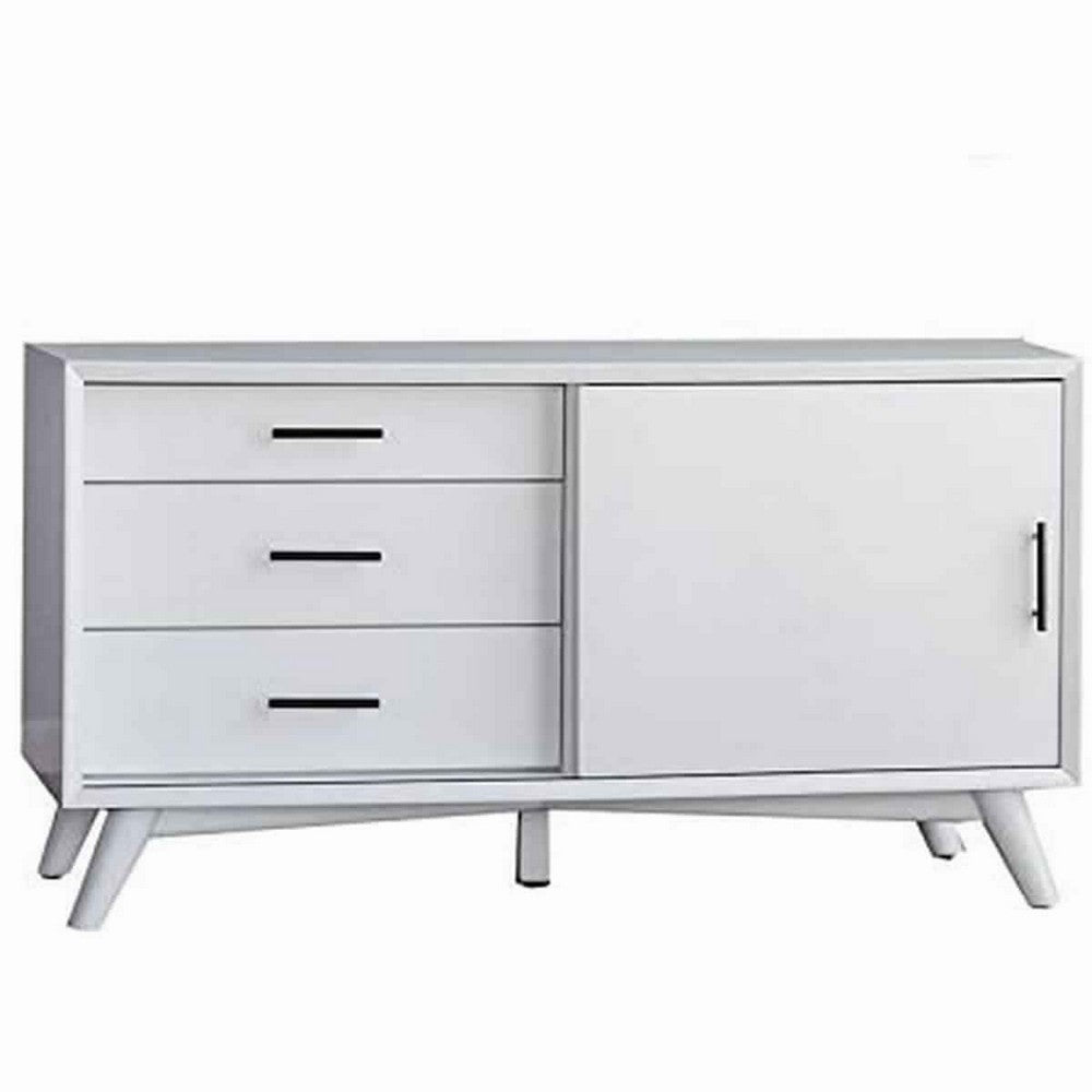 Wooden TV Console with 3 Drawers and 1 Rolling Door, White