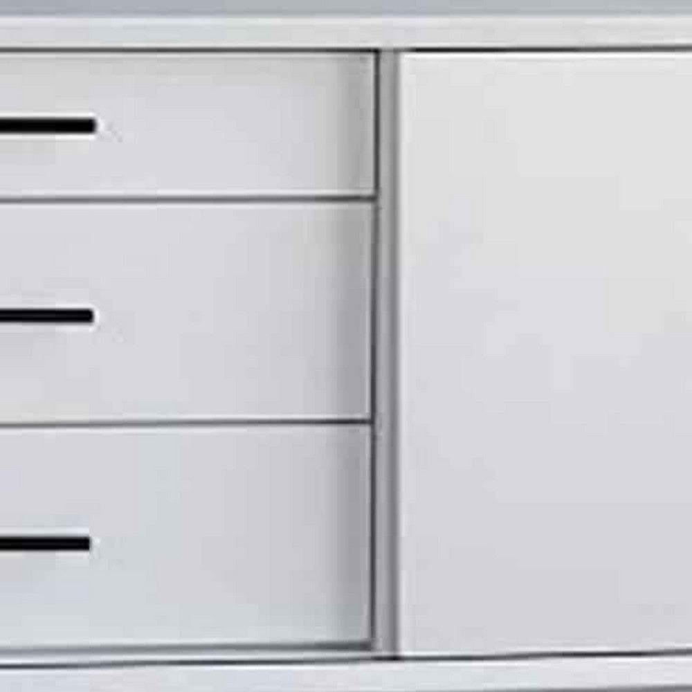 Wooden TV Console with 3 Drawers and 1 Rolling Door, White