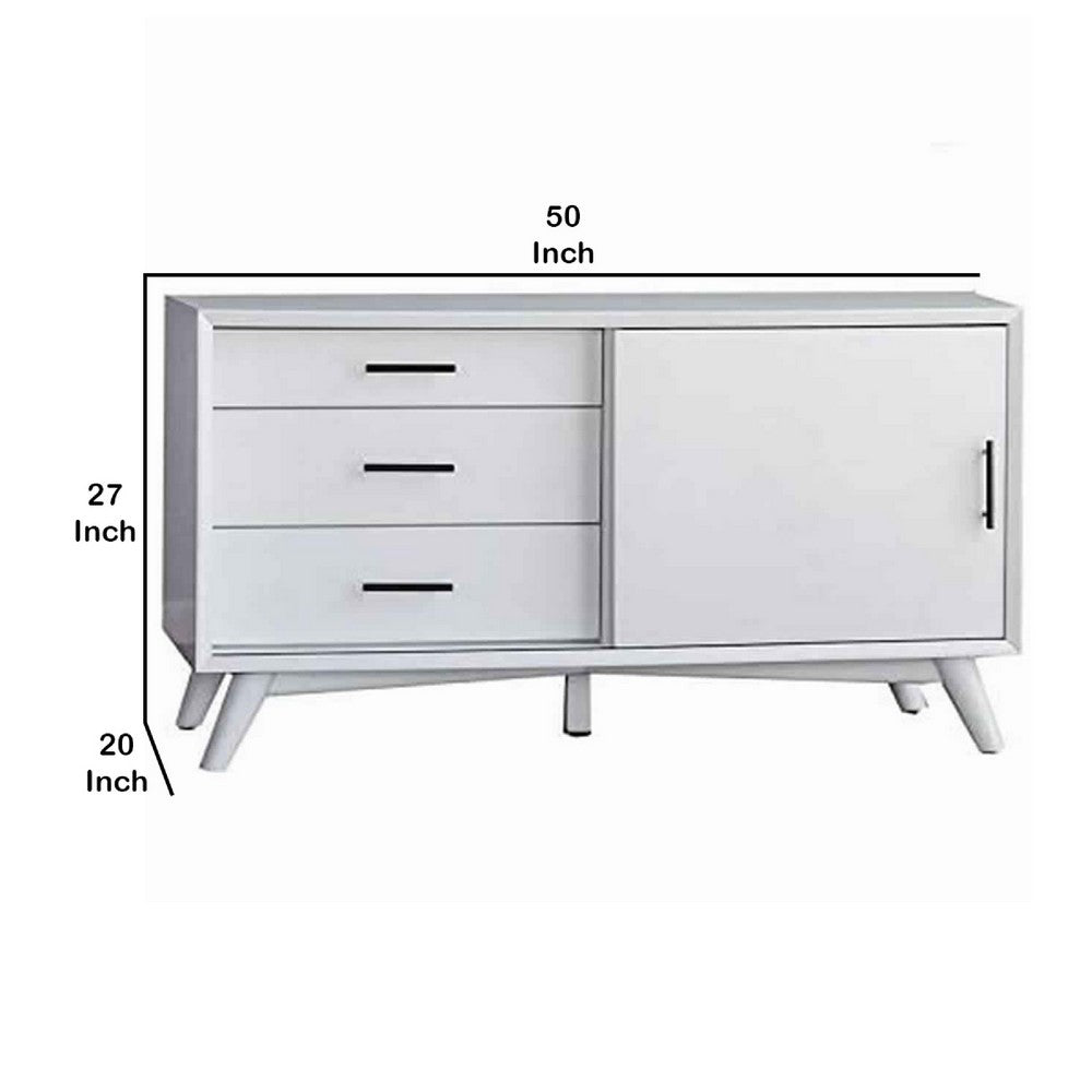 Wooden TV Console with 3 Drawers and 1 Rolling Door, White