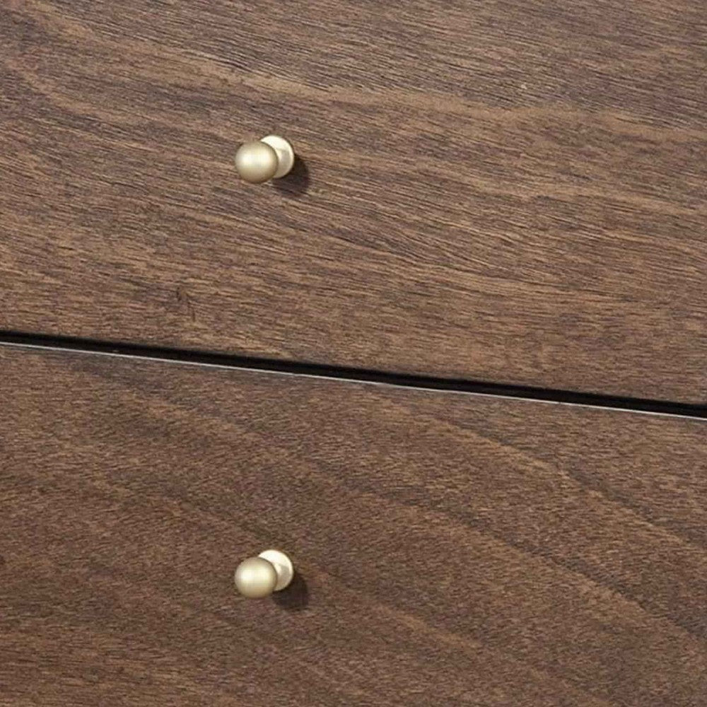 Mid Century Modern Wooden Nightstand with 2 Drawers and Slanted Legs, Brown