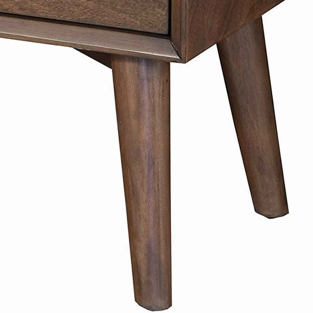 Mid Century Modern Wooden Nightstand with 2 Drawers and Slanted Legs, Brown