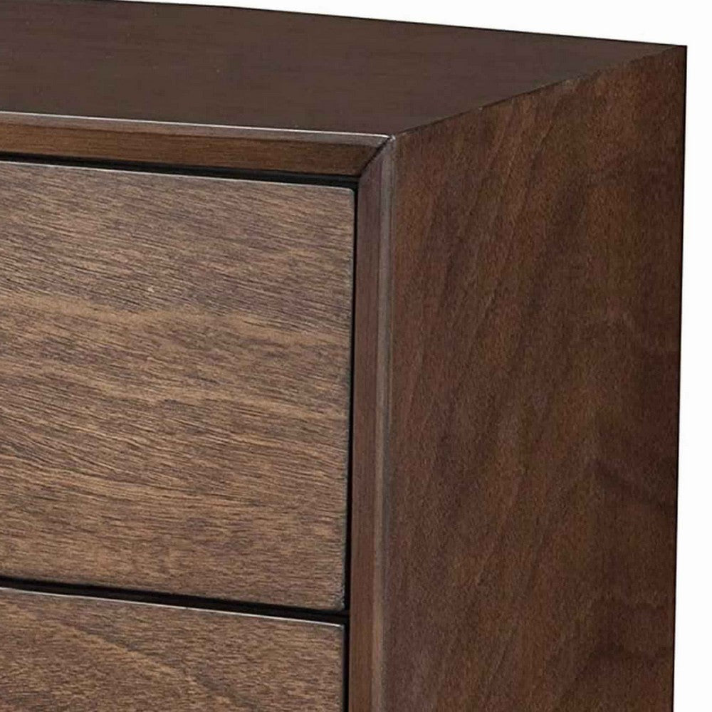Mid Century Modern Wooden Nightstand with 2 Drawers and Slanted Legs, Brown