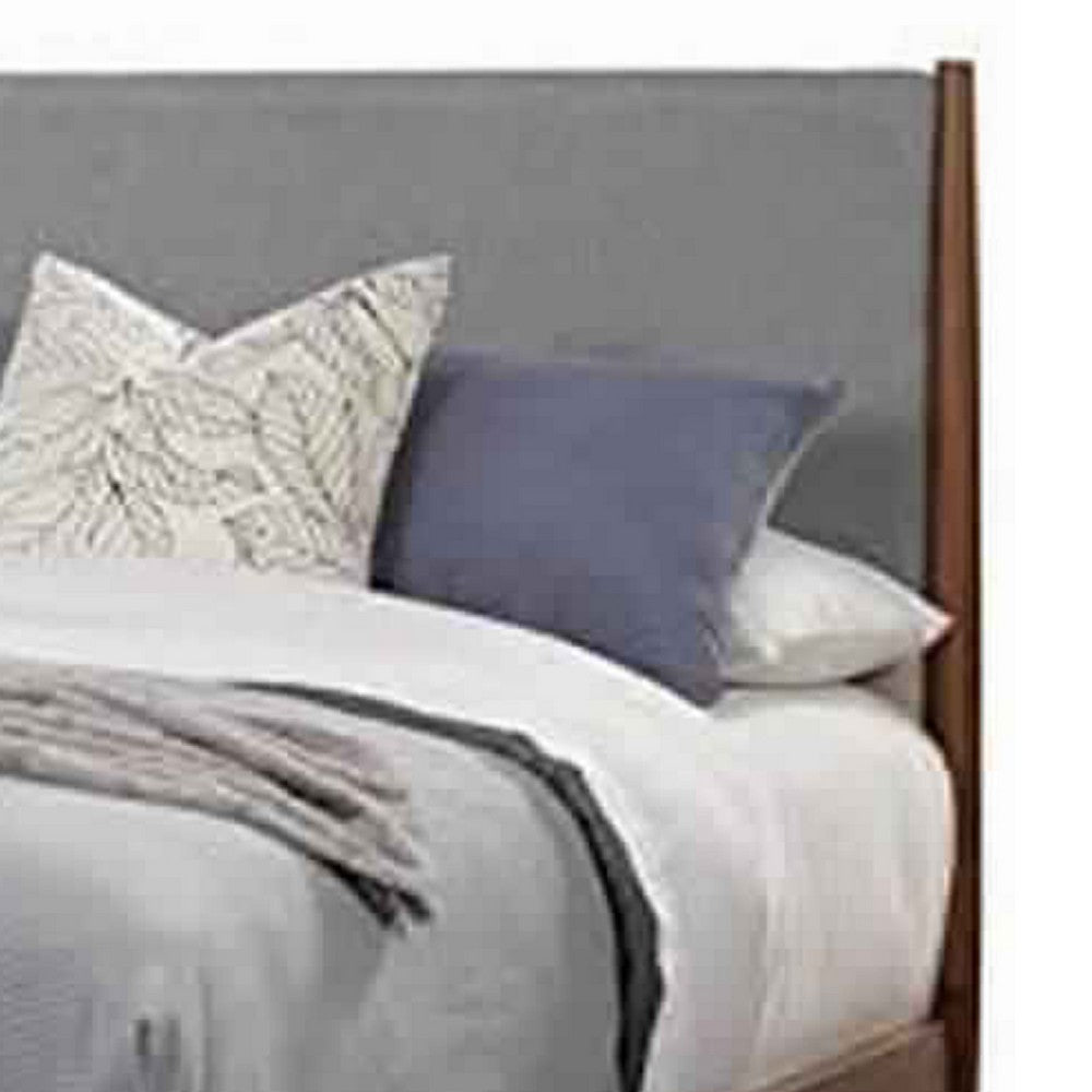 Two Tone Queen Panel Bed with Upholstered Headboard, Brown and Gray