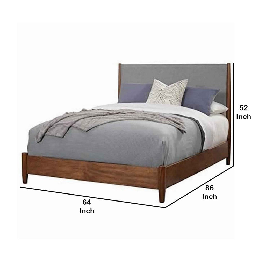 Two Tone Queen Panel Bed with Upholstered Headboard, Brown and Gray