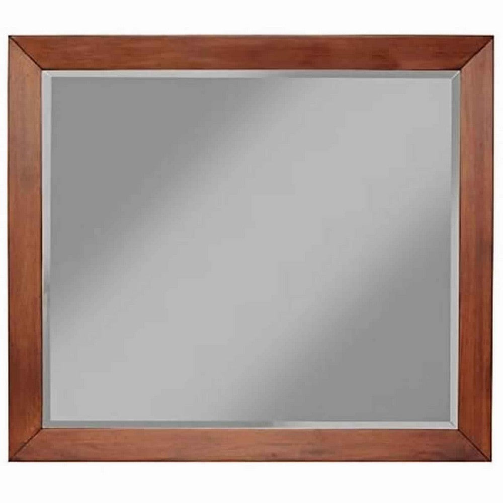 Wooden Frame Dresser Mirror with Natural Grain Details, Cherry Brown
