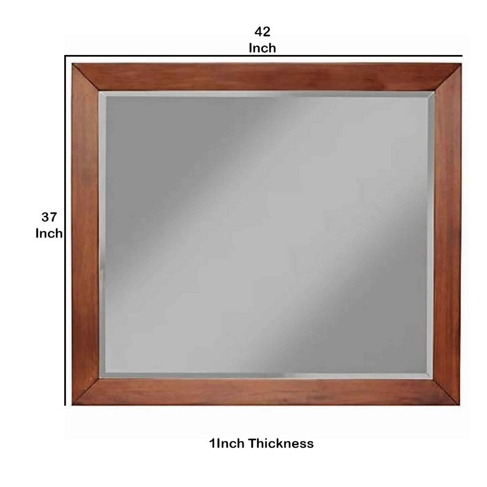 Wooden Frame Dresser Mirror with Natural Grain Details, Cherry Brown