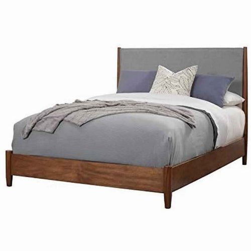Fabric Upholstered Two Tone Eastern King Panel Bed, Brown and Gray