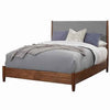 Fabric Upholstered Two Tone Eastern King Panel Bed, Brown and Gray