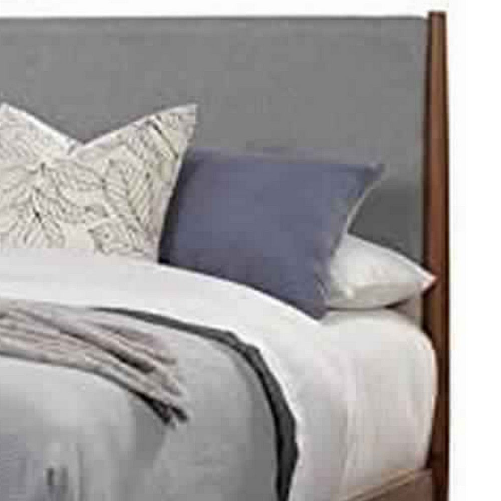 Two Tone Full Panel Bed with Upholstered Headboard, Brown and Gray