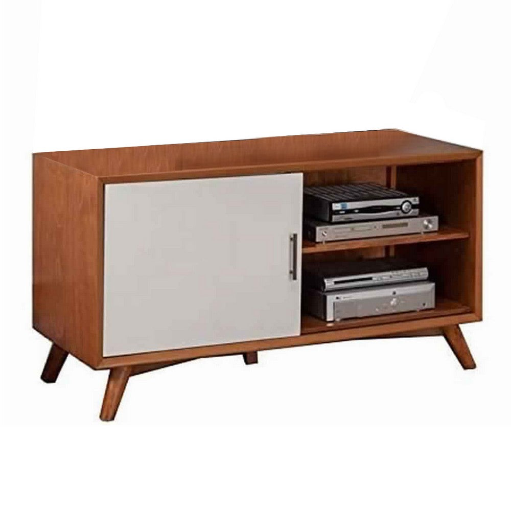 Wooden TV Console with 3 Drawers and 1 Covered Shelf, Brown and White