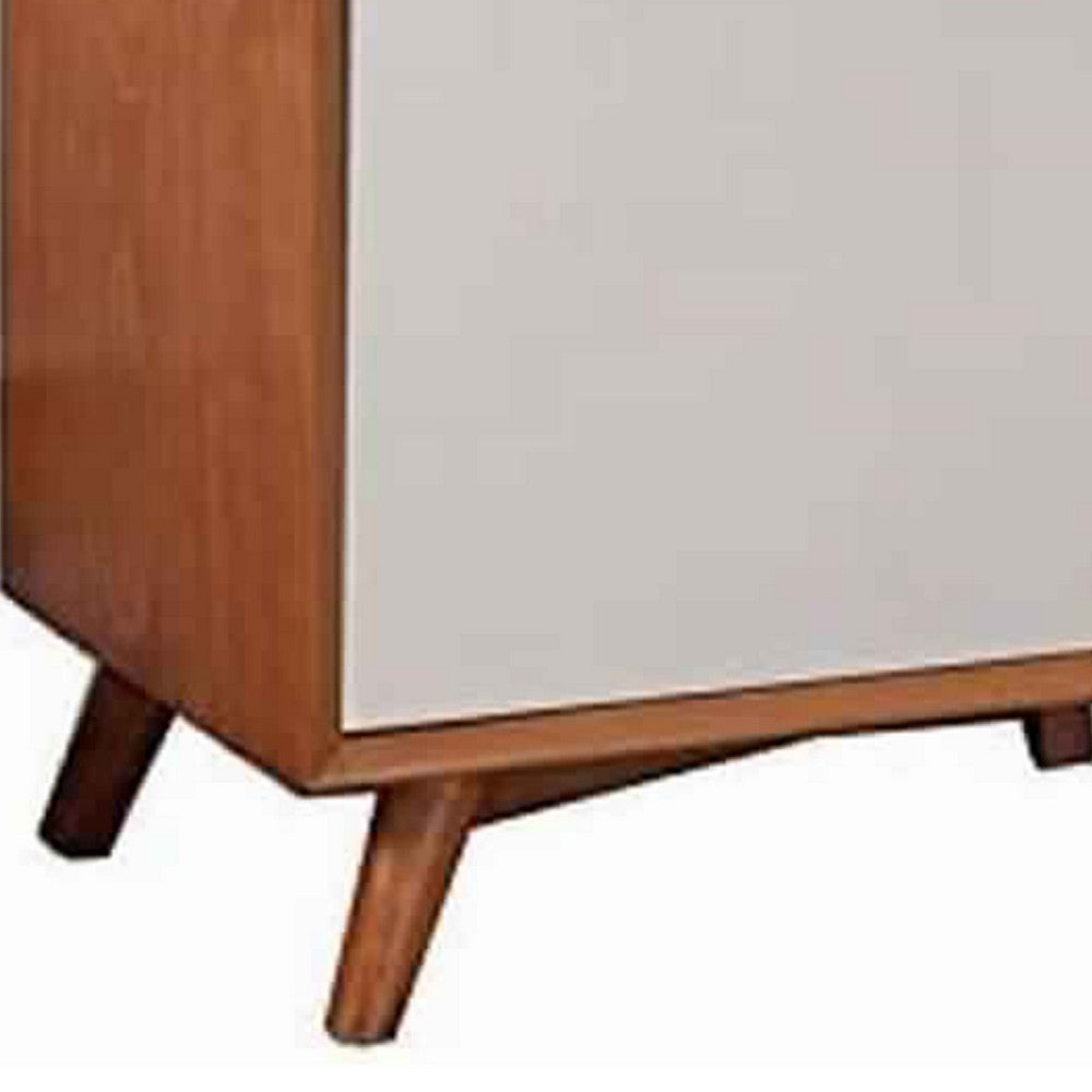 Wooden TV Console with 3 Drawers and 1 Covered Shelf, Brown and White