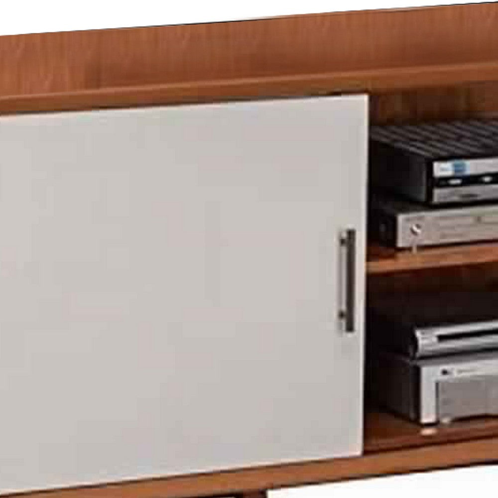 Wooden TV Console with 3 Drawers and 1 Covered Shelf, Brown and White