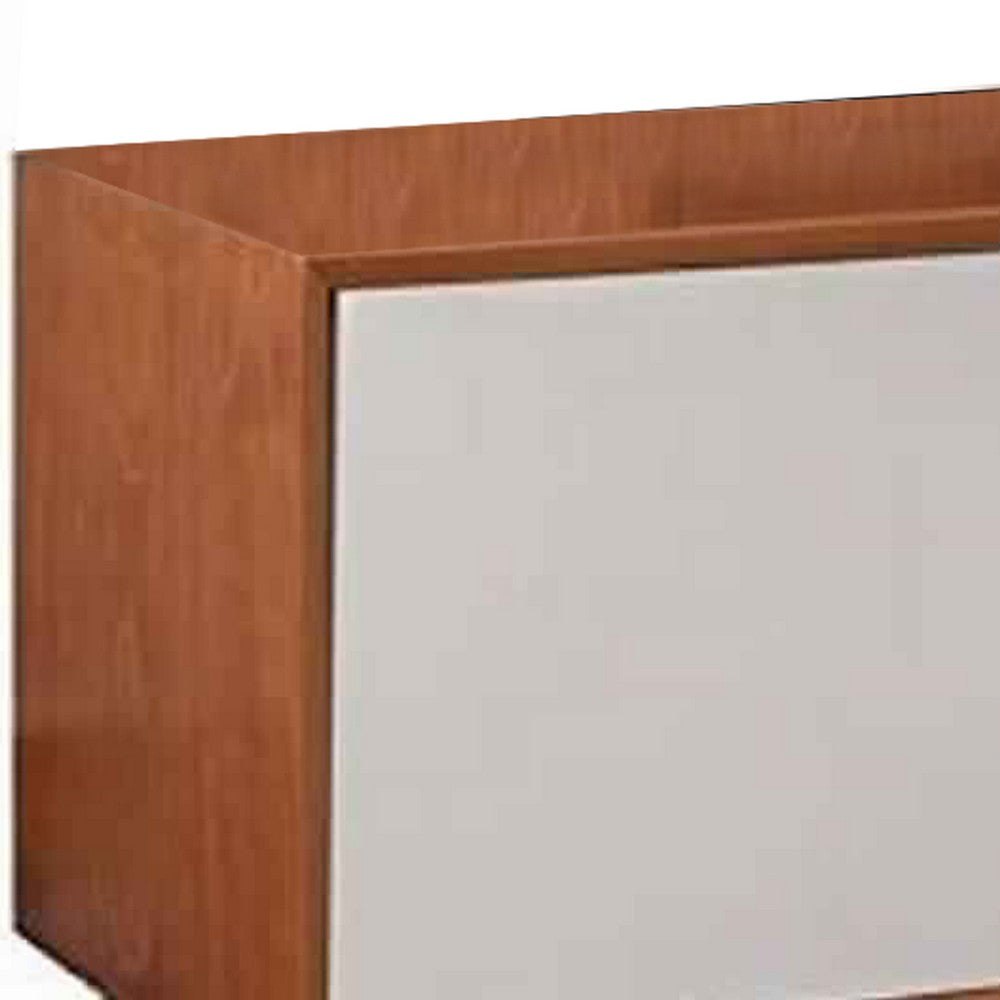 Wooden TV Console with 3 Drawers and 1 Covered Shelf, Brown and White