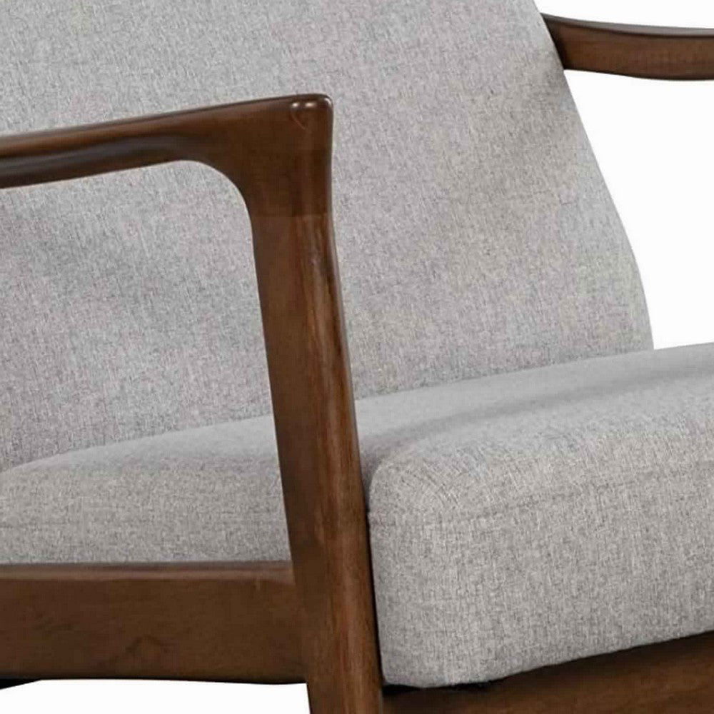 Fabric Padded Mid Century Wooden Lounge Chair, Gray & Brown By Casagear Home