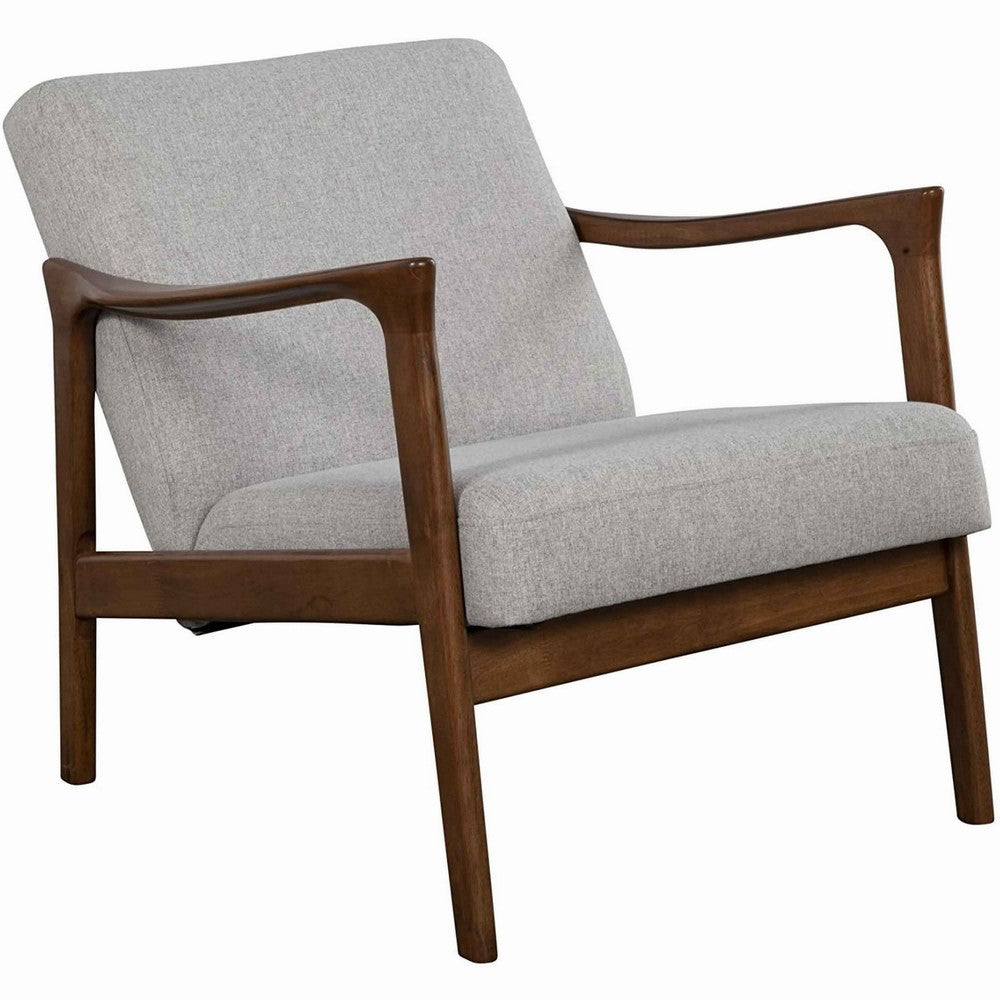Fabric Padded Mid Century Wooden Lounge Chair Gray & Brown By Casagear Home BM220535